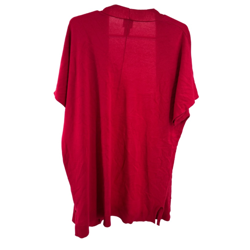 Chicos 2 L red short sleeve open front long line cardigan pockets lightweight - Picture 2 of 8